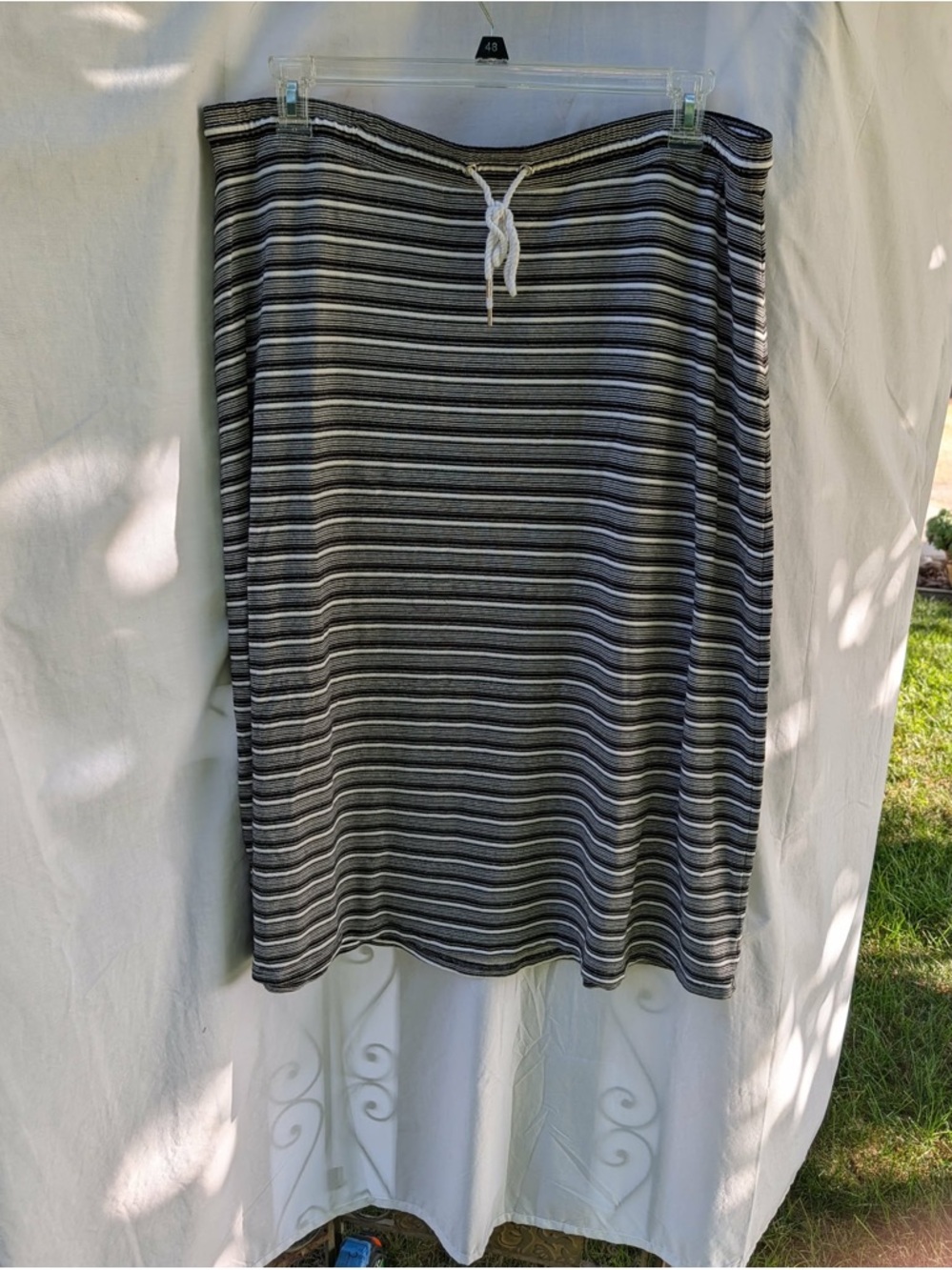 Talbots Black and White Striped Knit Skirt with Rope Drawstring